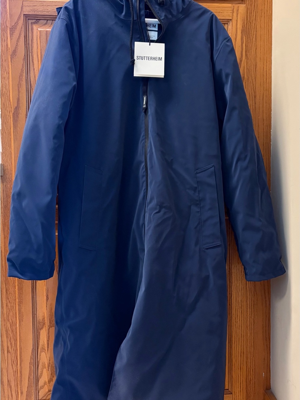 Stutterheim Navy Long Hooded Winter Coat